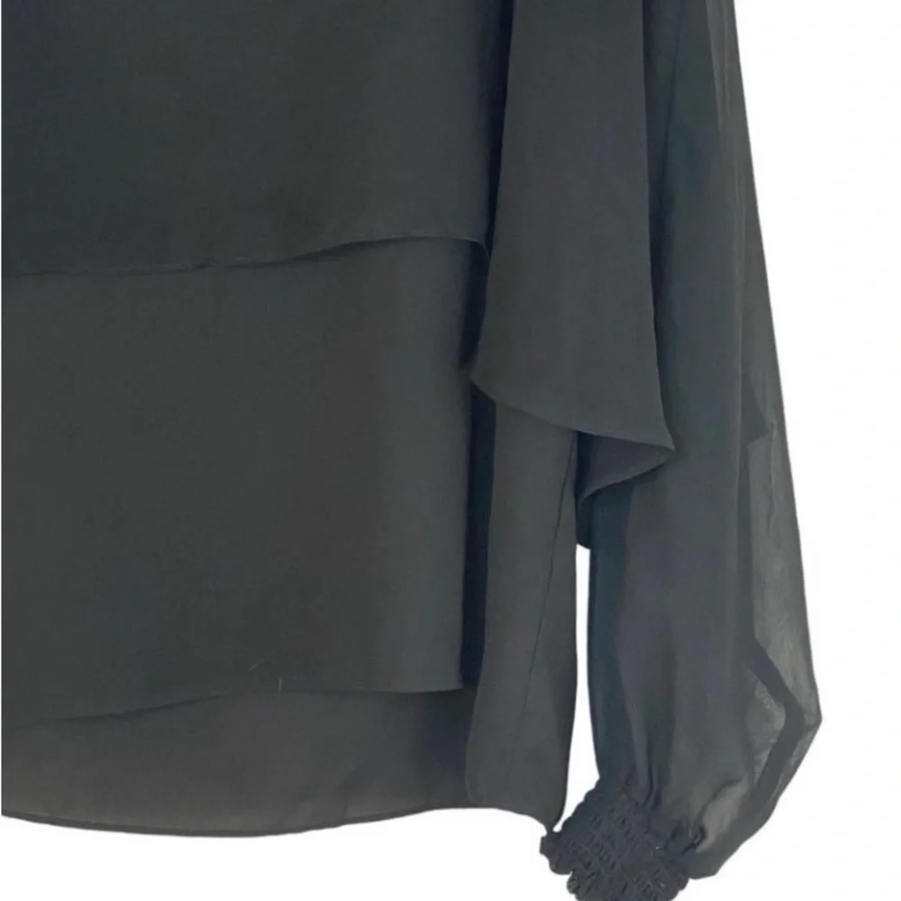 Marc New York Black Cape Overlay Blouse – Sheer Chiffon Wing Sleeve Top XL - Picture 5 of 8
